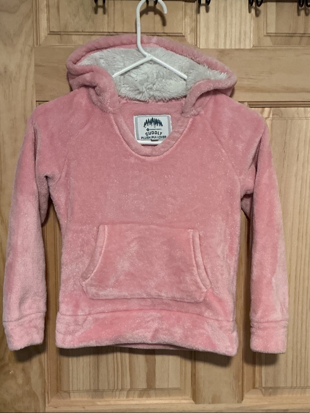 Cuddly Plush Pullover Kids Pink Hooded Sweatshirt